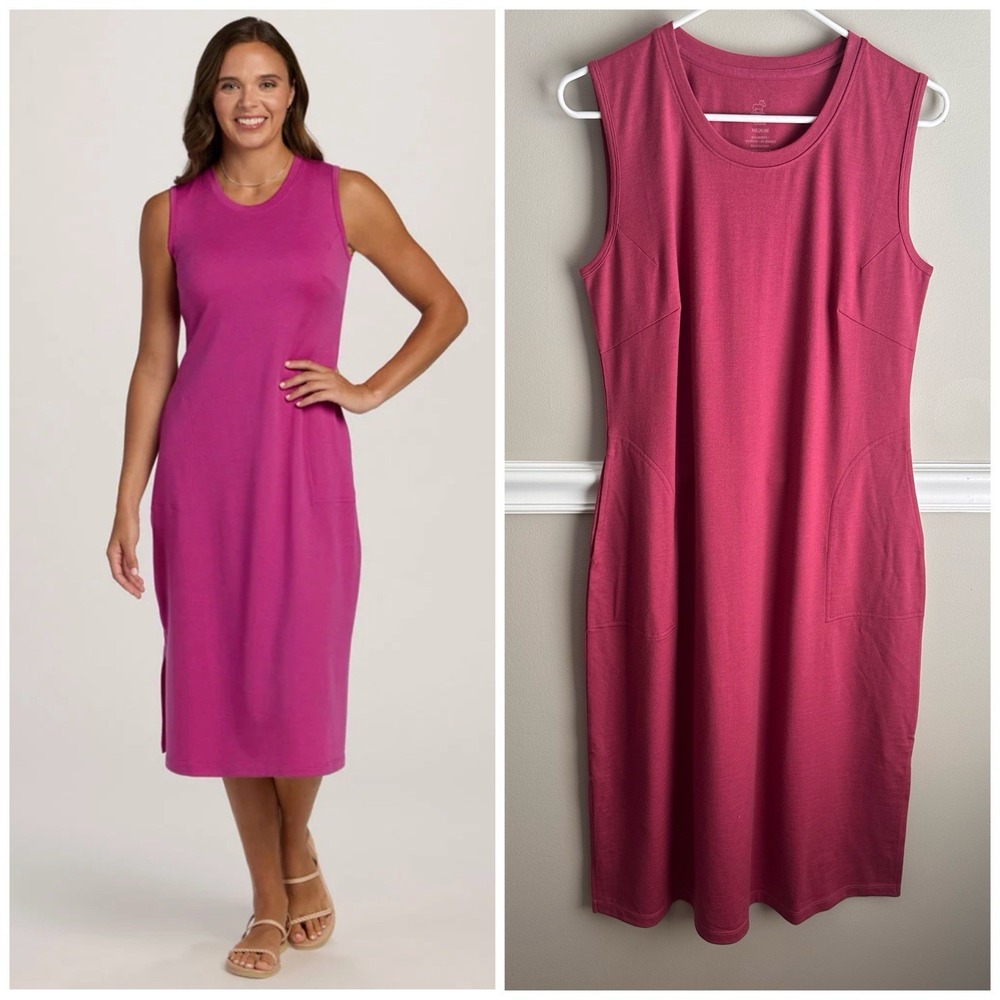 WoolX Women Cassie Dress M Pink Merino Wool Blend Sleeveless Pocket Midi Travel